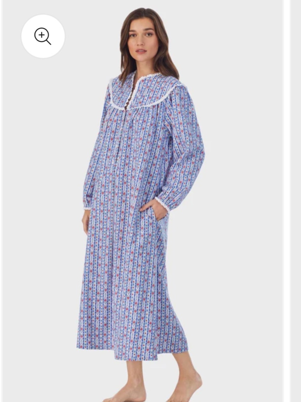 lanz of salzburg Classic Blue Tyrolean Stripe Flannel Nightgown